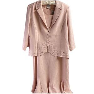 ANTHONY RICHARDS Women’s Jacket Dress Embroidered Peplum Midi Pink Floral Sz 14